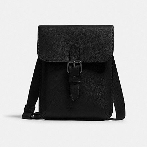 COACH Black Small Hudson Pebble Leather Crossbody - Picture 2 of 3